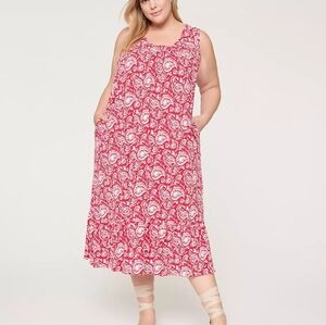 Lane Bryant Red and White Floral Midi Skirt